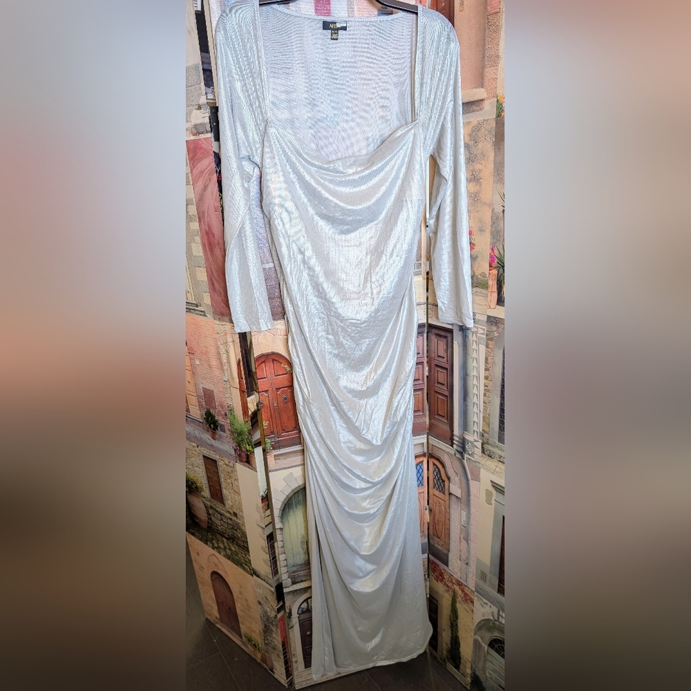 Elegant Silver Draped Dress NWOT